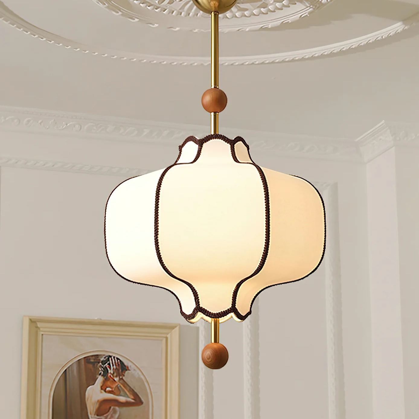 Ozawa Vintage Metal Wood Fabric Pendant Light Dining Room Bedroom