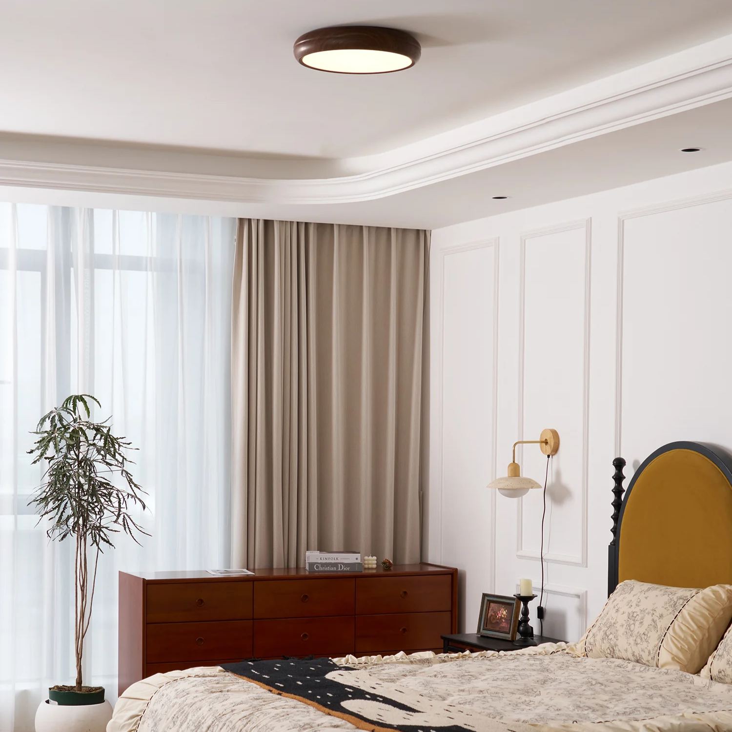 Muto Round Wood Round Ceiling Light Bedroom