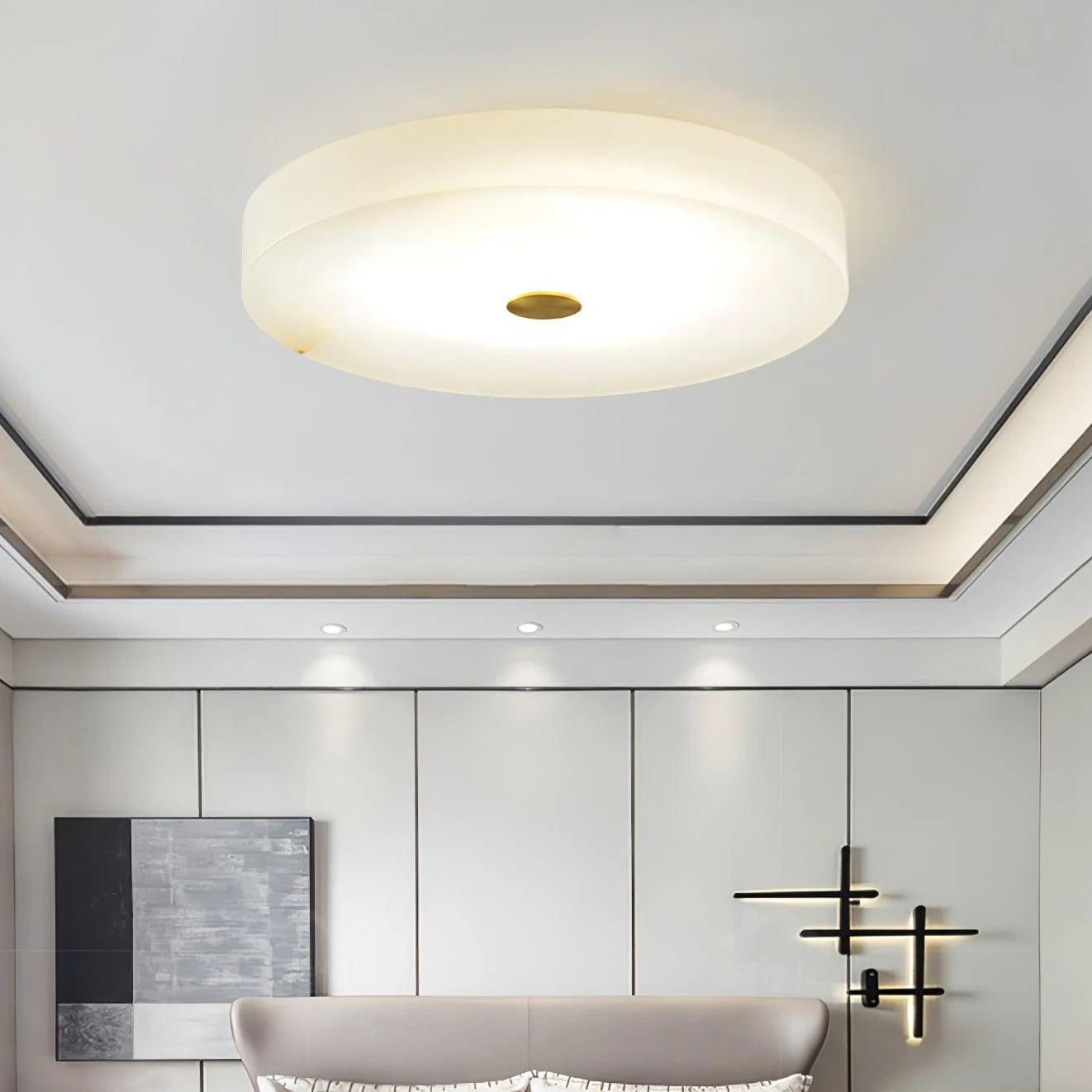 Byers Modern Round Metal Alabaster Ceiling Light Living Room Bedoom