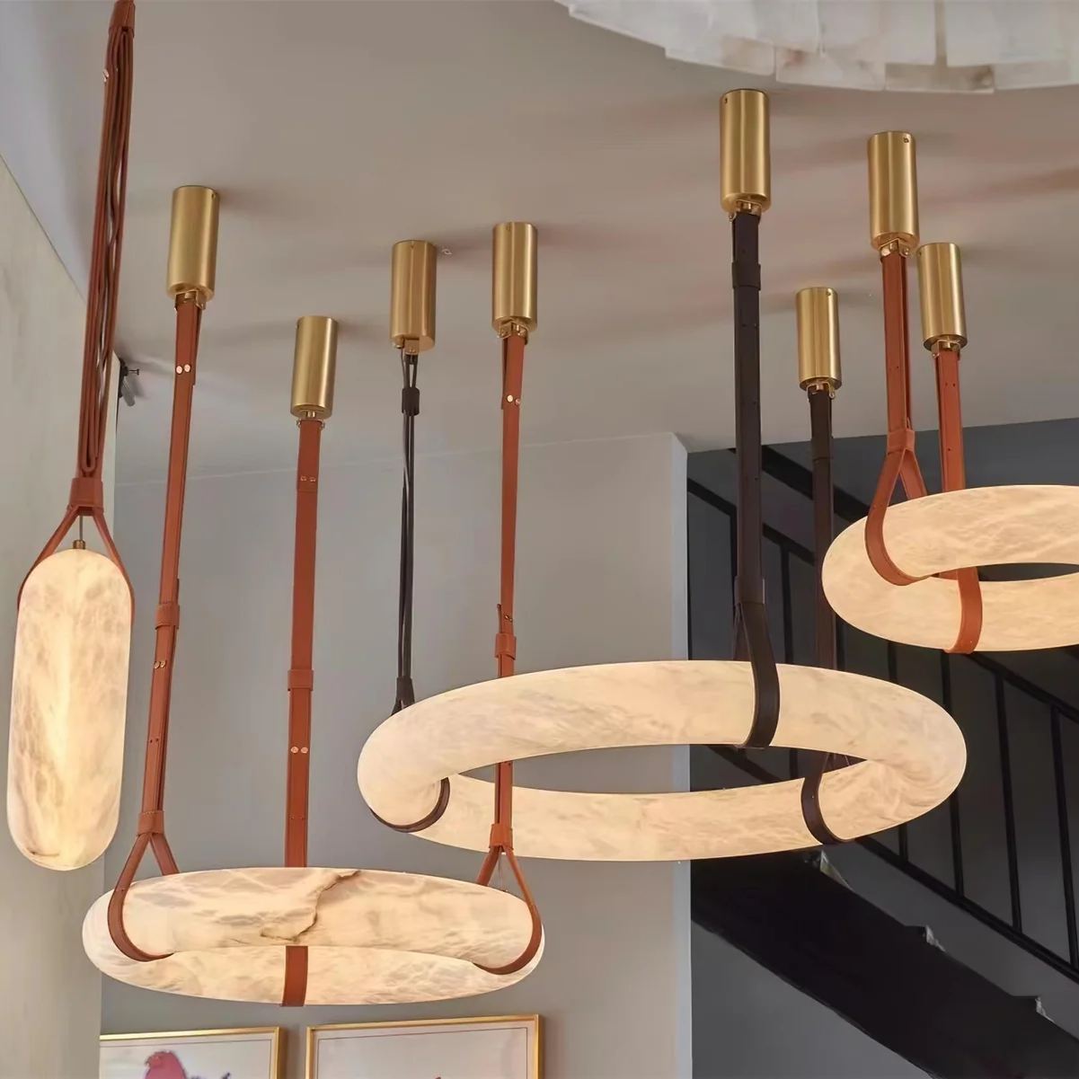 Valentina Ring Alabaster Artificial leather Pendant Light Living Room Dining Room
