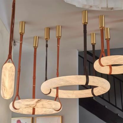 Valentina Ring Alabaster Artificial leather Pendant Light Living Room Dining Room
