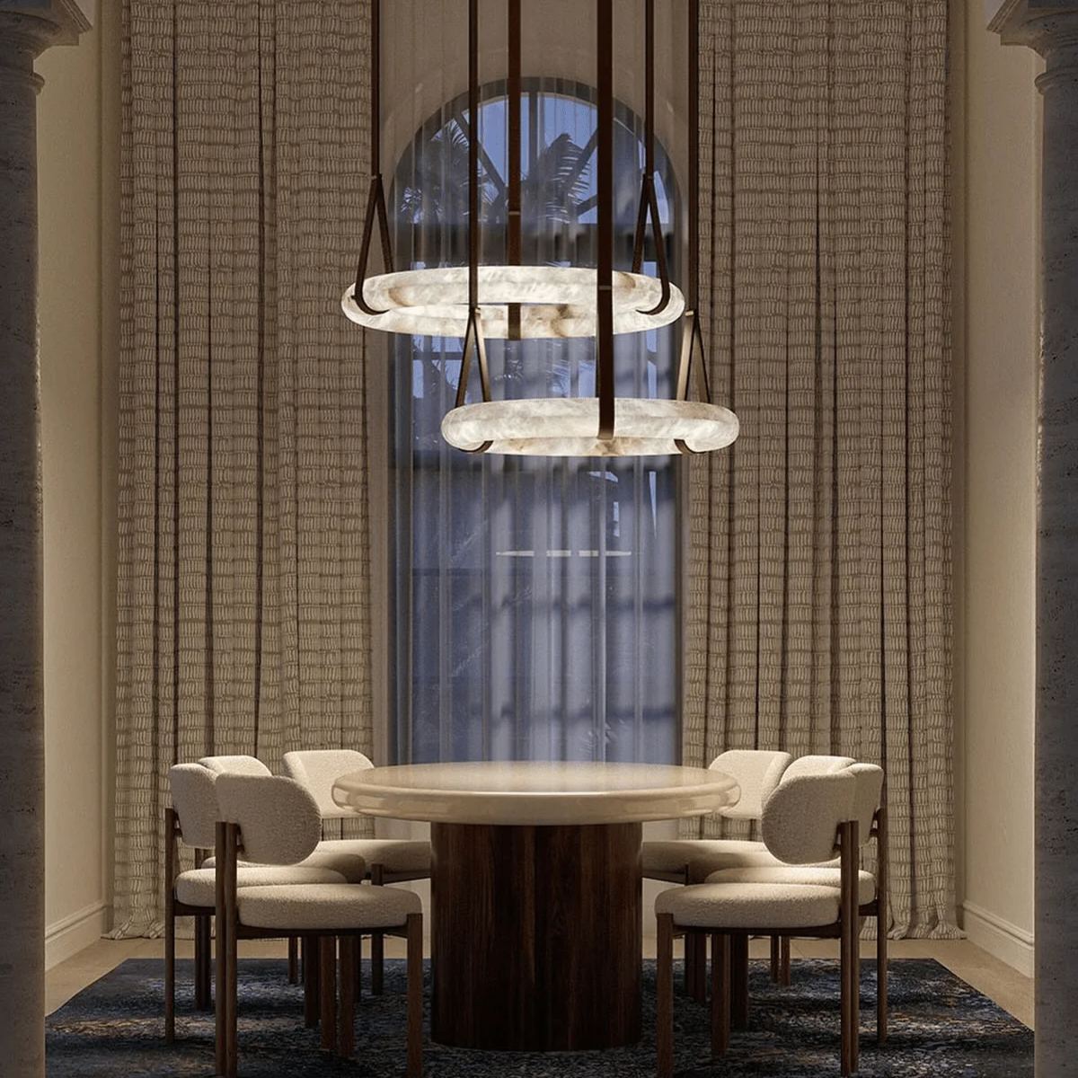 Valentina Ring Alabaster Artificial leather Pendant Light Living Room Dining Room