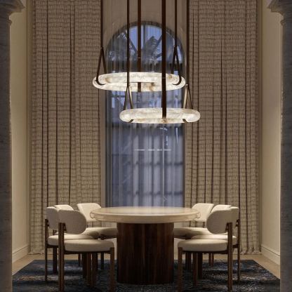 Valentina Ring Alabaster Artificial leather Pendant Light Living Room Dining Room