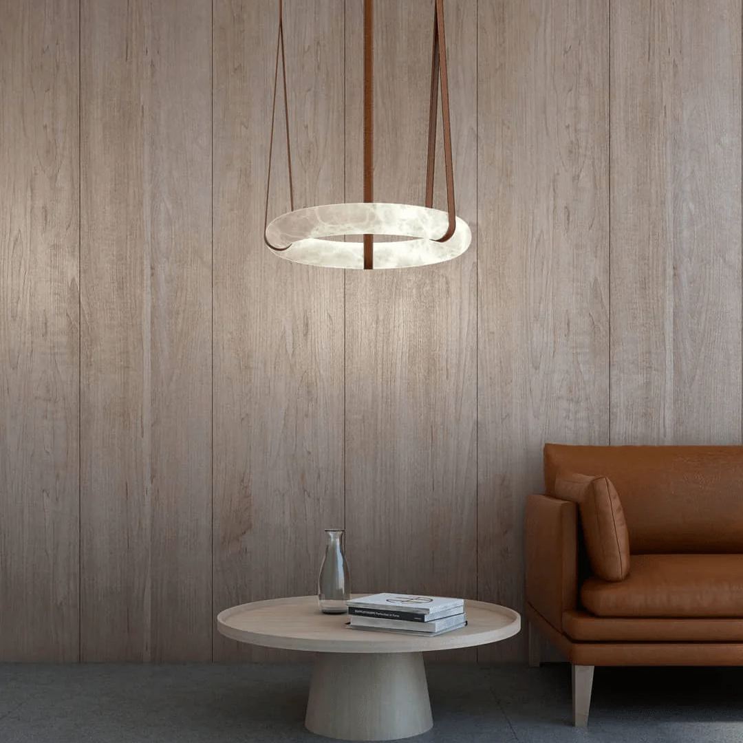 Valentina Ring Alabaster Artificial leather Pendant Light Living Room Dining Room