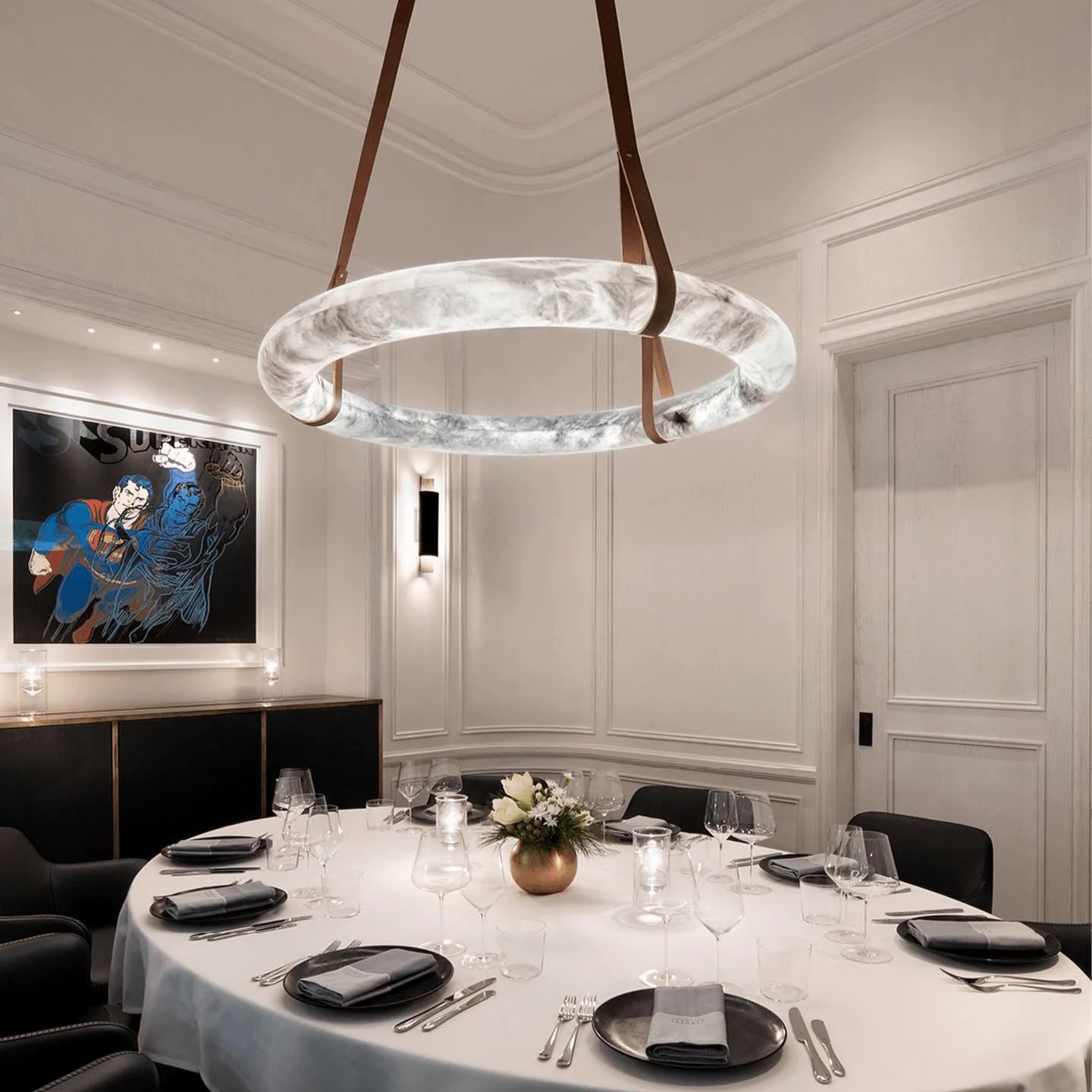 Valentina Ring Alabaster Artificial leather Pendant Light Living Room Dining Room