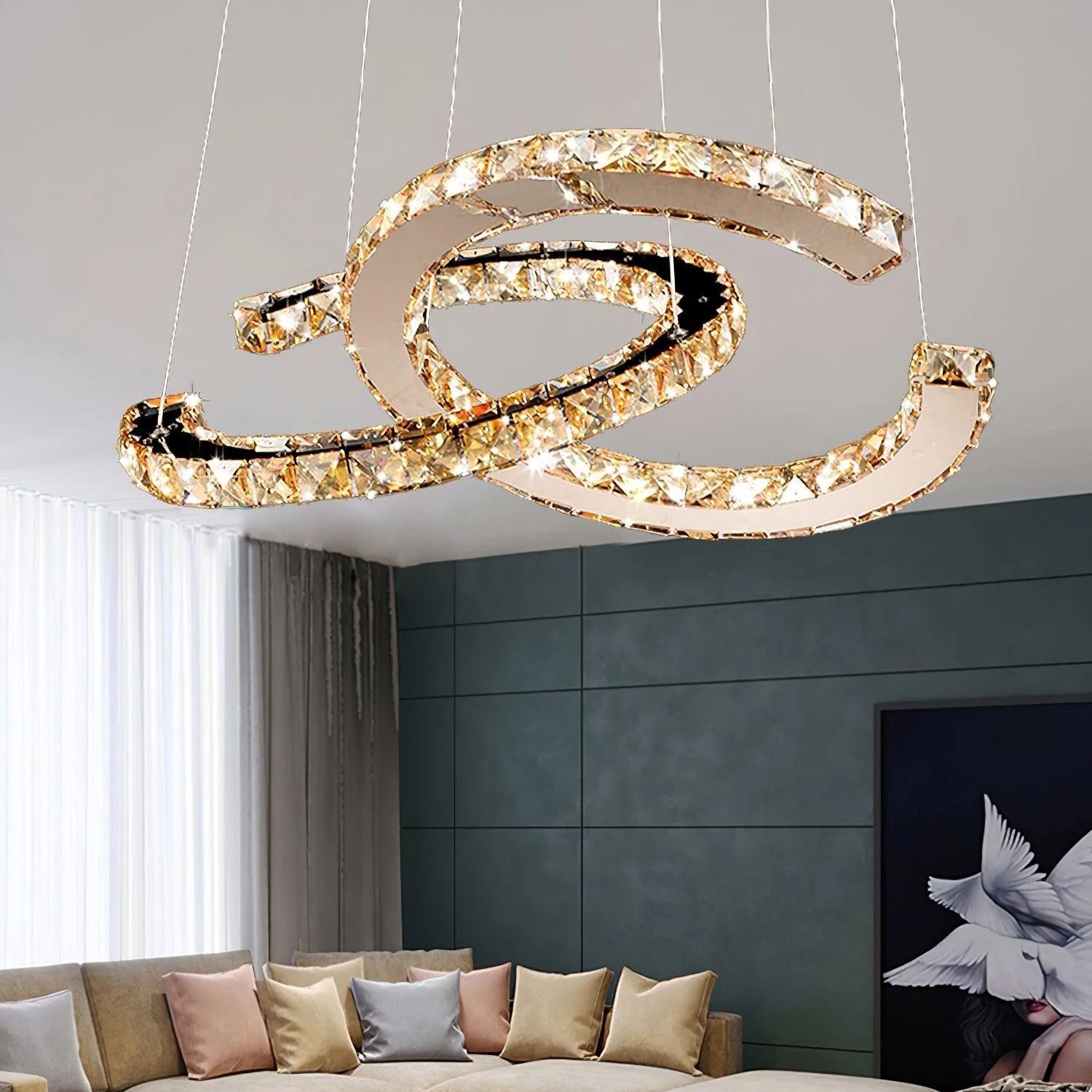 Marilyn Gorgeous Contemporary Metal Crystal Chandelier Living Room Bedroom