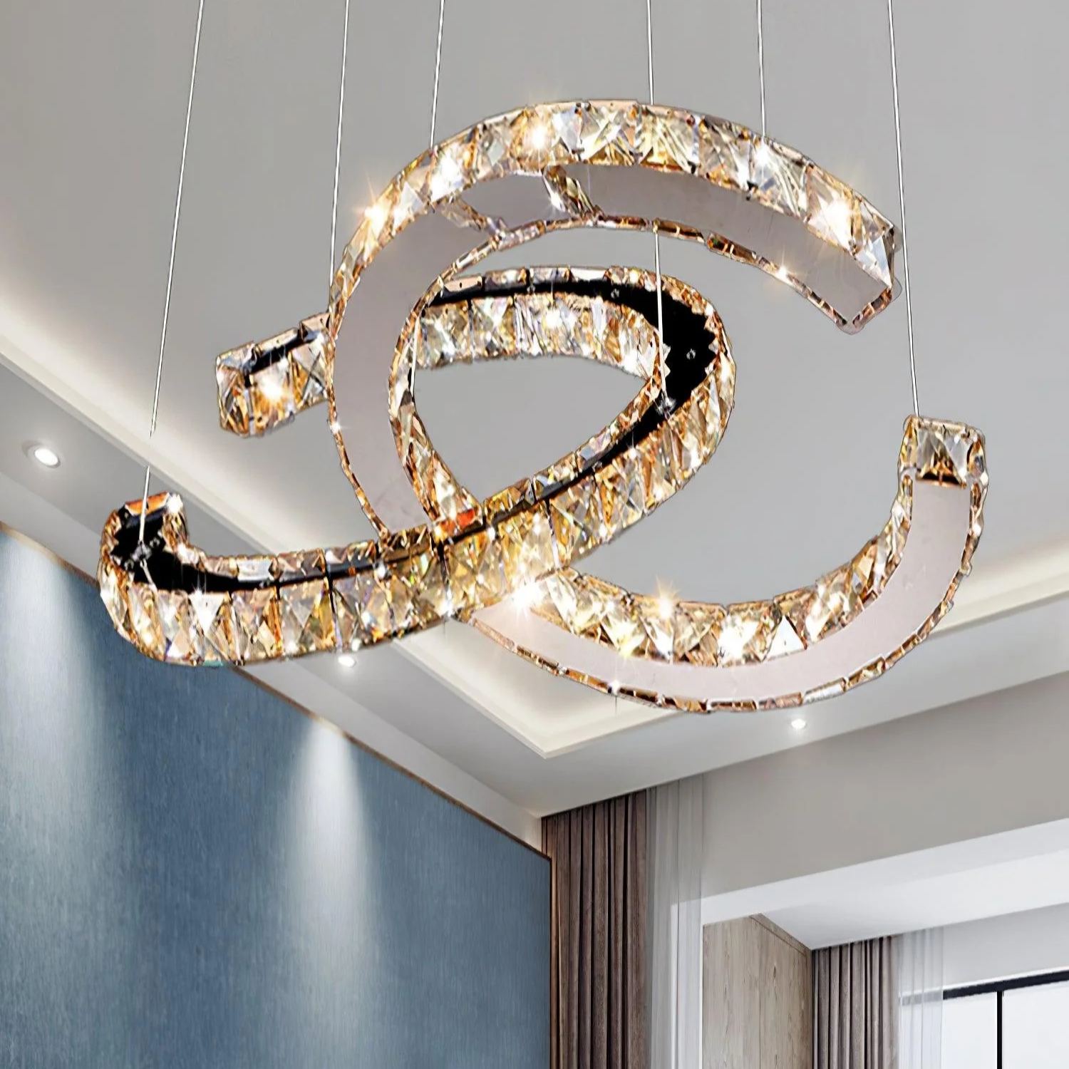 Marilyn Gorgeous Contemporary Metal Crystal Chandelier Living Room Bedroom