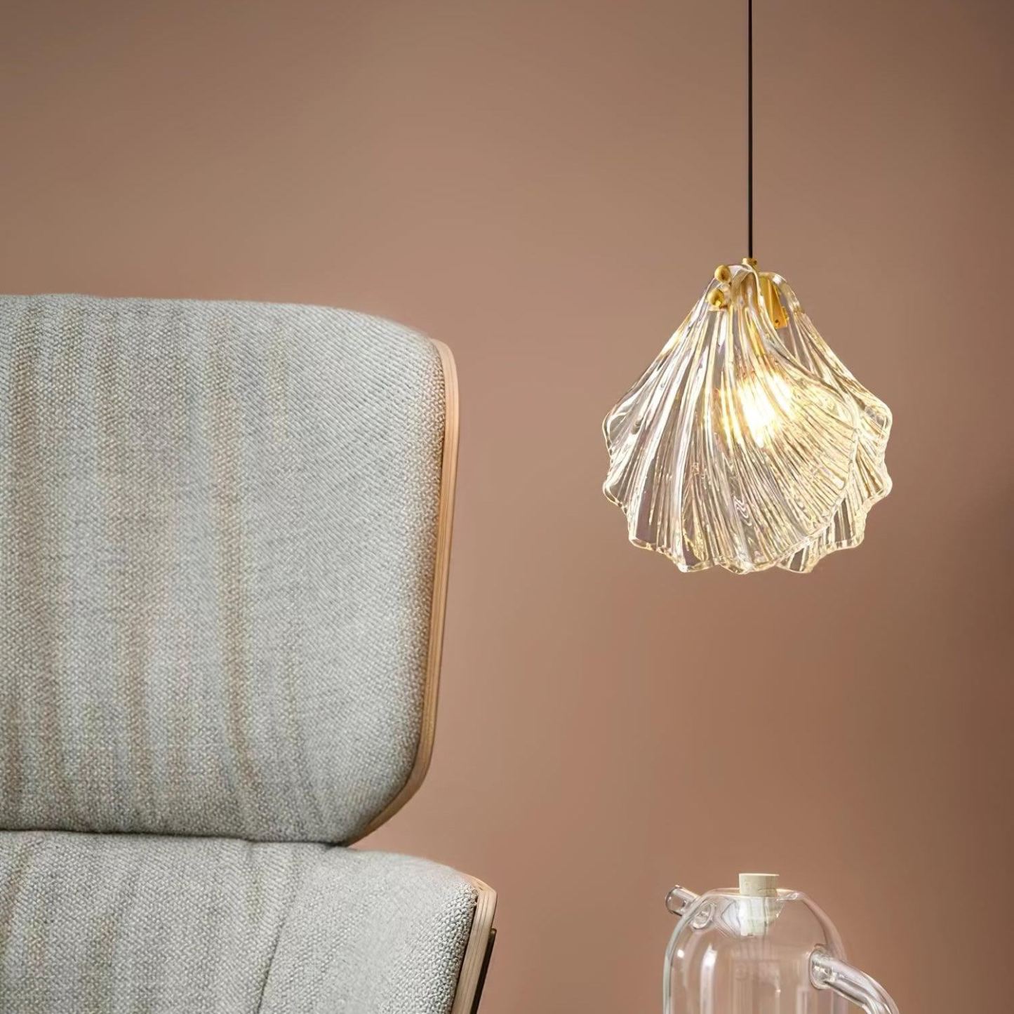 Hailie Transparent Shell Glass Metal Pendant Light Dining Room Bedroom