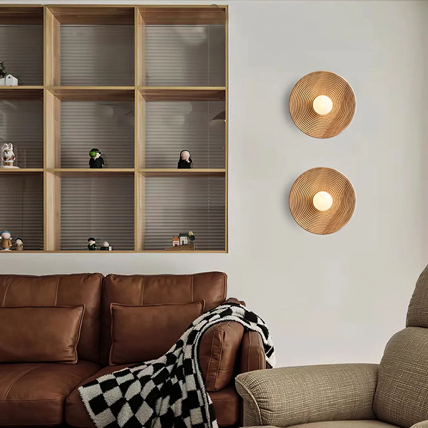 Muto Vintage Wood Metal Glass Wall Lamp Living Room Bedroom