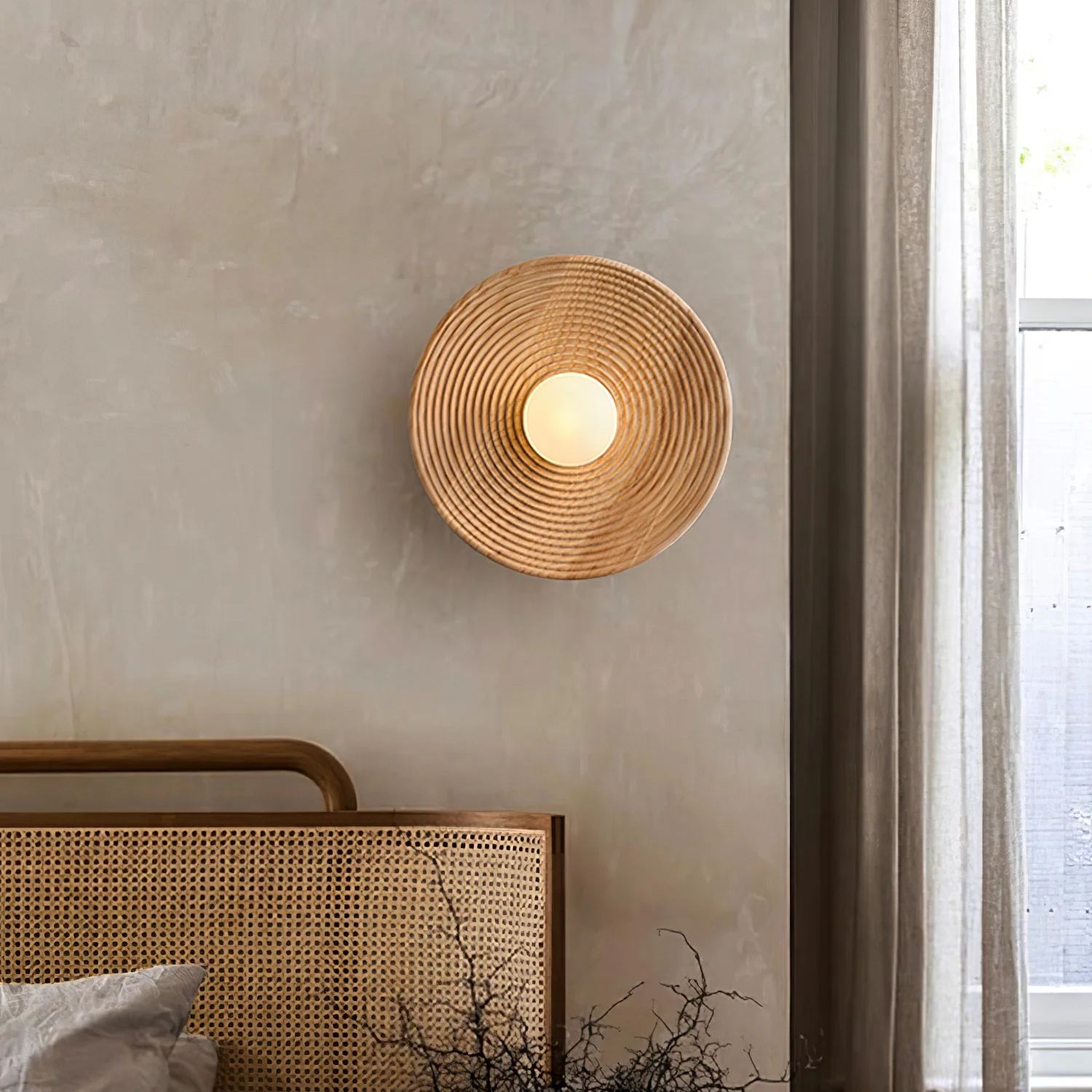 Muto Vintage Wood Metal Glass Wall Lamp Living Room Bedroom