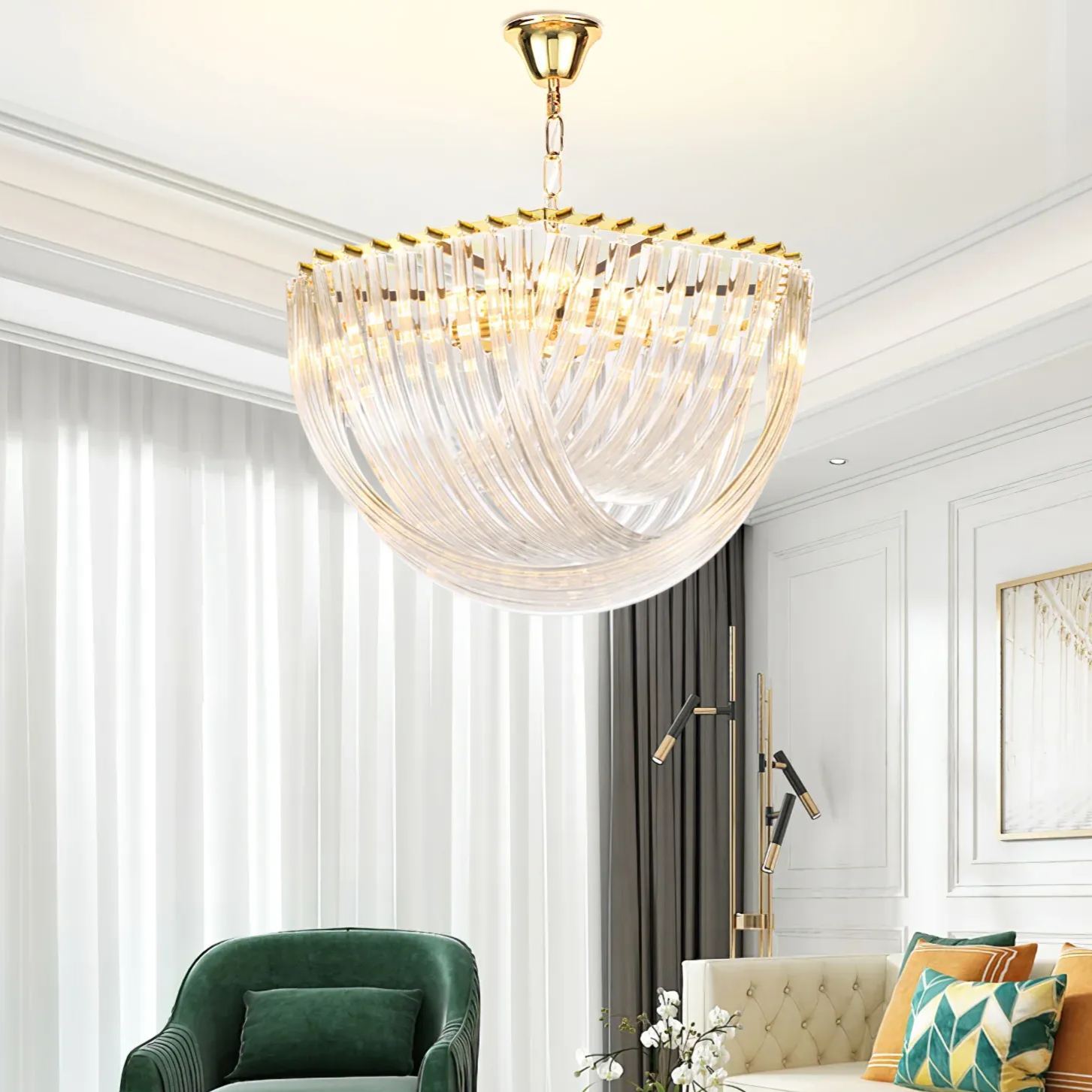 Marilyn Vintage Metal Glass Gold Clear Pendant Light Bedroom Living Room
