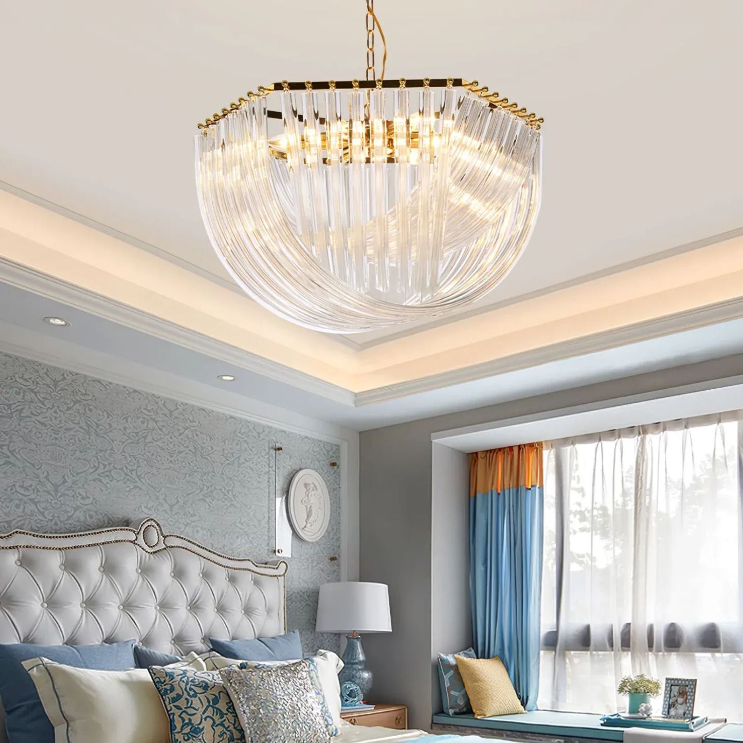 Marilyn Vintage Metal Glass Gold Clear Pendant Light Bedroom Living Room