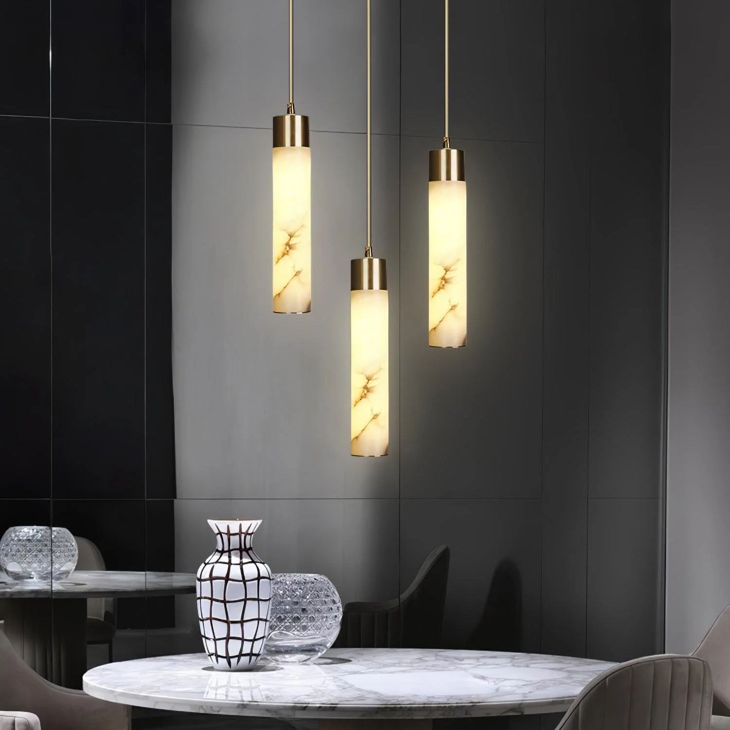 Jade Modern Brass Alabaster Pendant Light Living Room Bedroom Bathroom