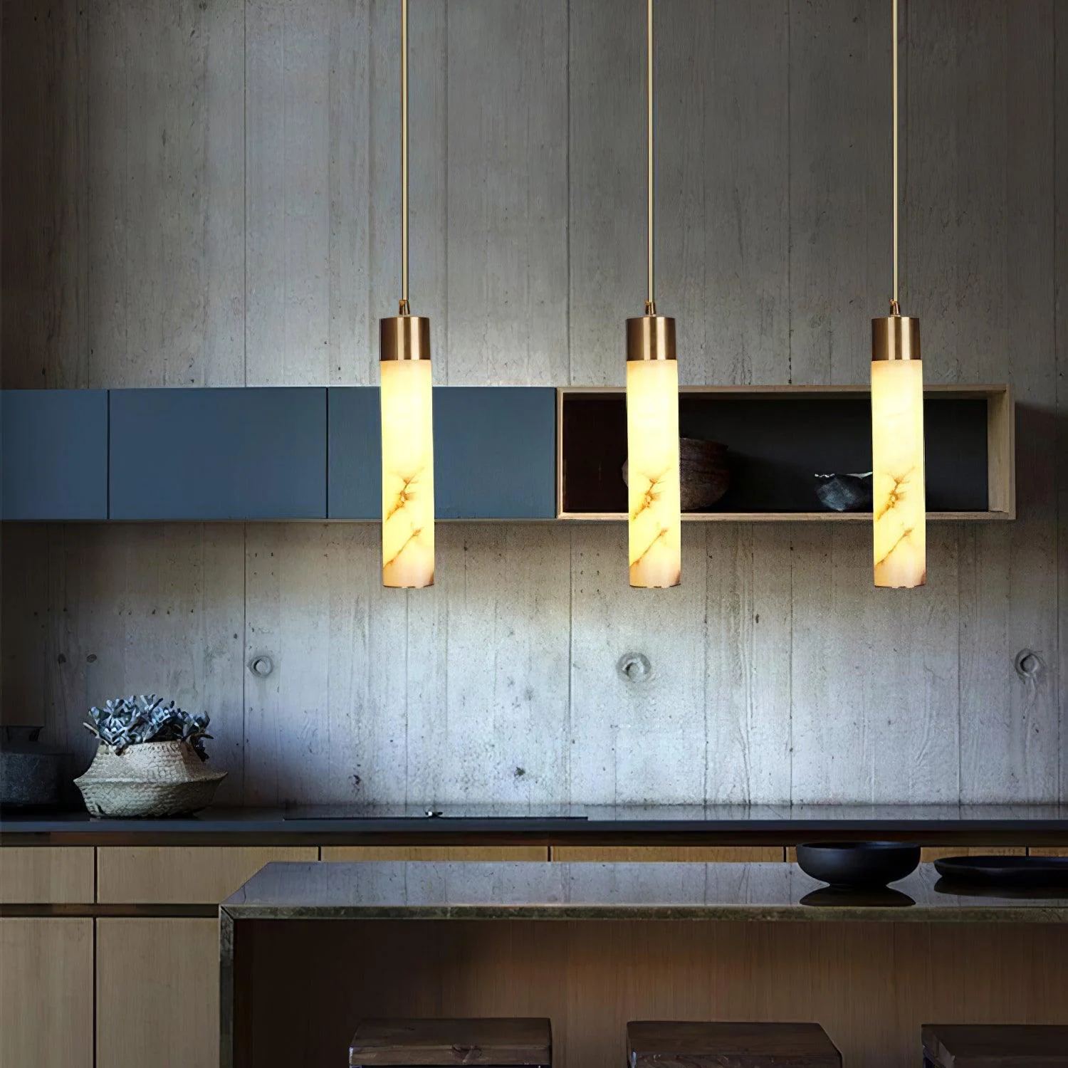 Jade Modern Brass Alabaster Pendant Light Living Room Bedroom Bathroom