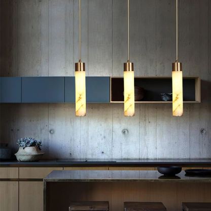 Jade Modern Brass Alabaster Pendant Light Living Room Bedroom Bathroom