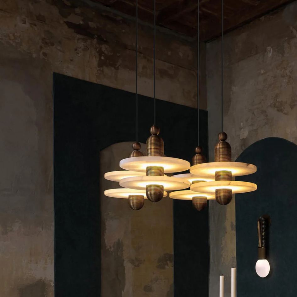 Jade Modern Comet Round Metal Alabaster Pendant Light Dining Bathroom
