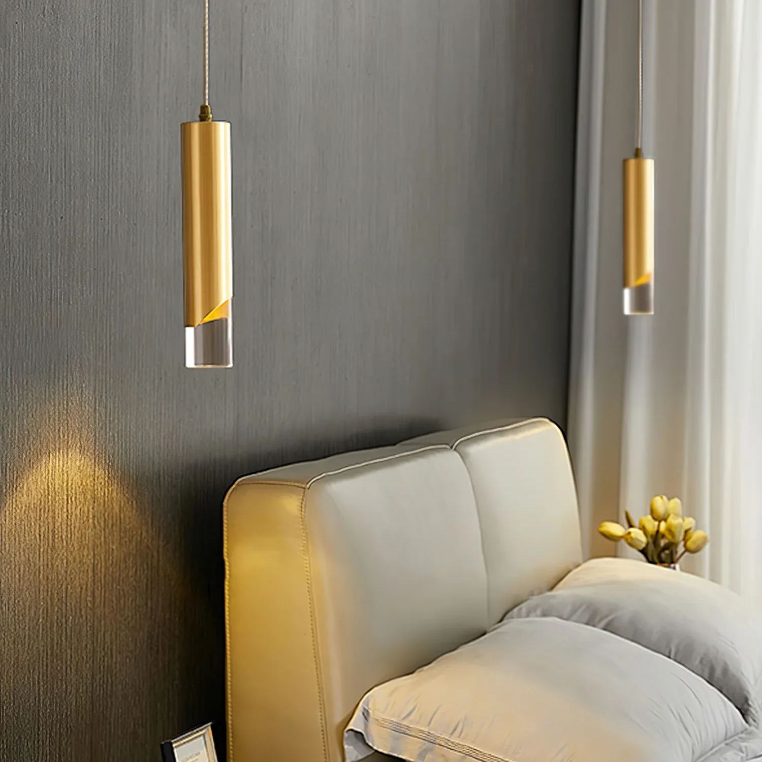 Meza Modern Cylinder Metal Acrylic Pendant Light Bedroom Dining Room