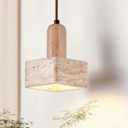 Zaid Minimalism Travertine Wood Pendant Light Bedroom Dining Room