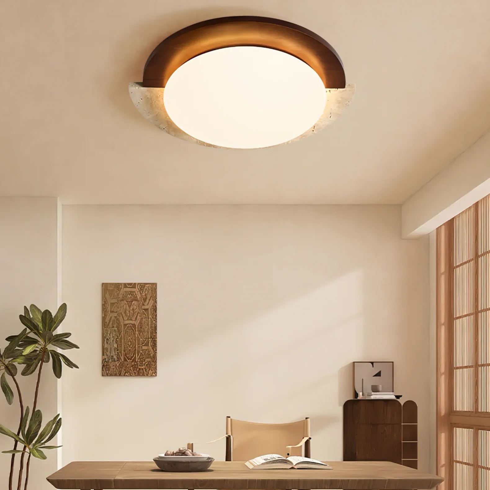 Zaid  Vintage Round Acrylic Wood Ceiling Lamp Bedroom Living Room