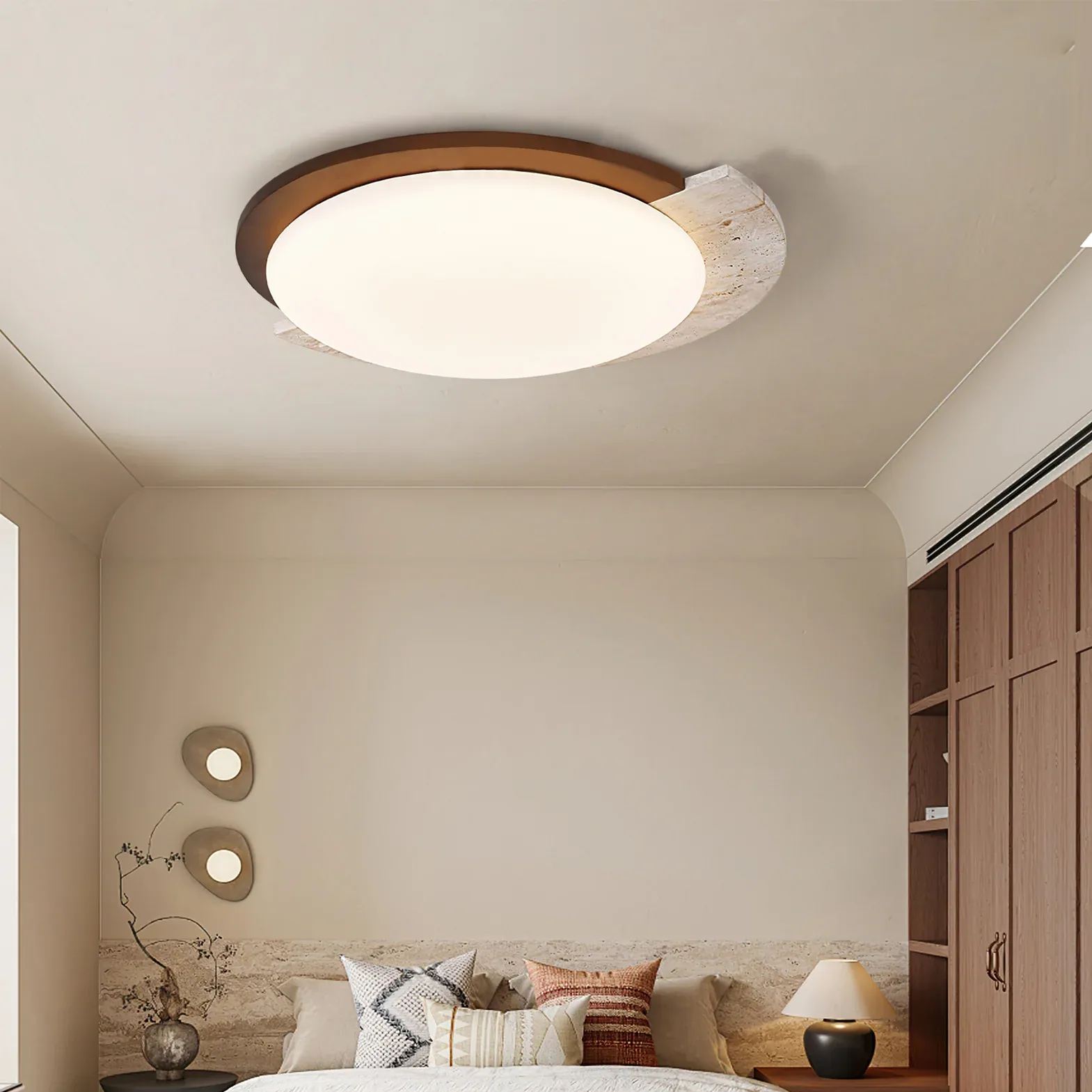 Zaid  Vintage Round Acrylic Wood Ceiling Lamp Bedroom Living Room
