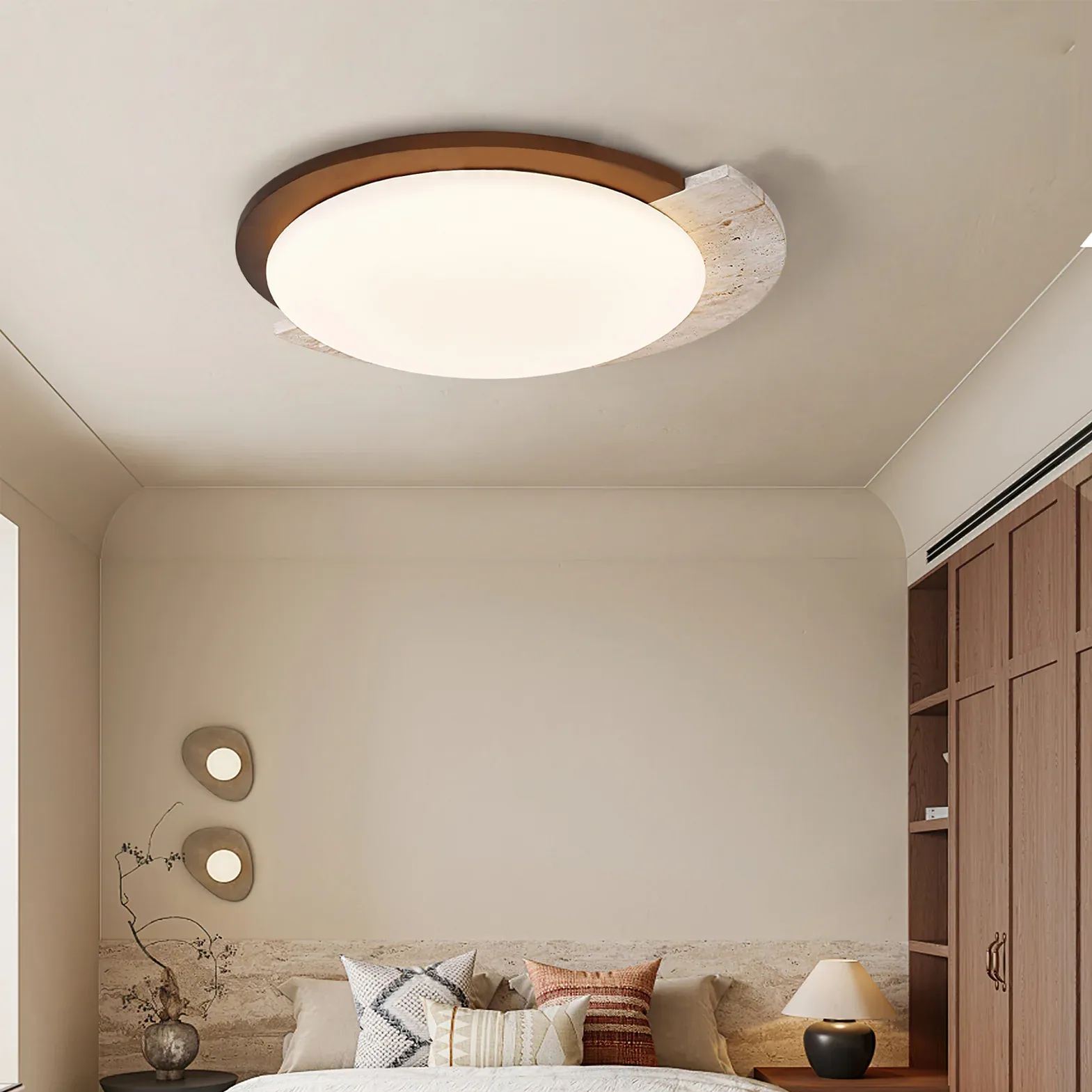 Zaid  Vintage Round Acrylic Wood Ceiling Lamp Bedroom Living Room