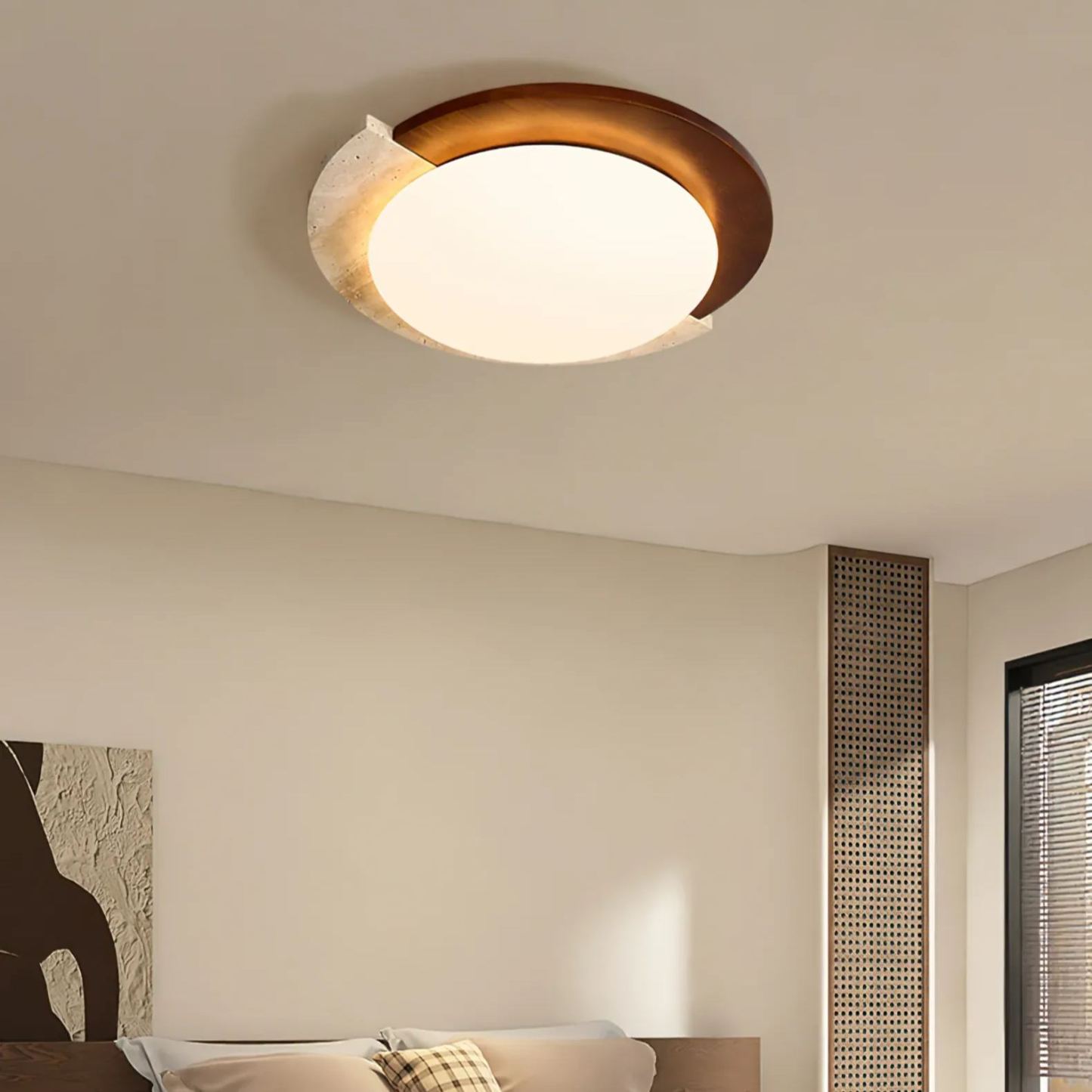 Zaid  Vintage Round Acrylic Wood Ceiling Lamp Bedroom Living Room