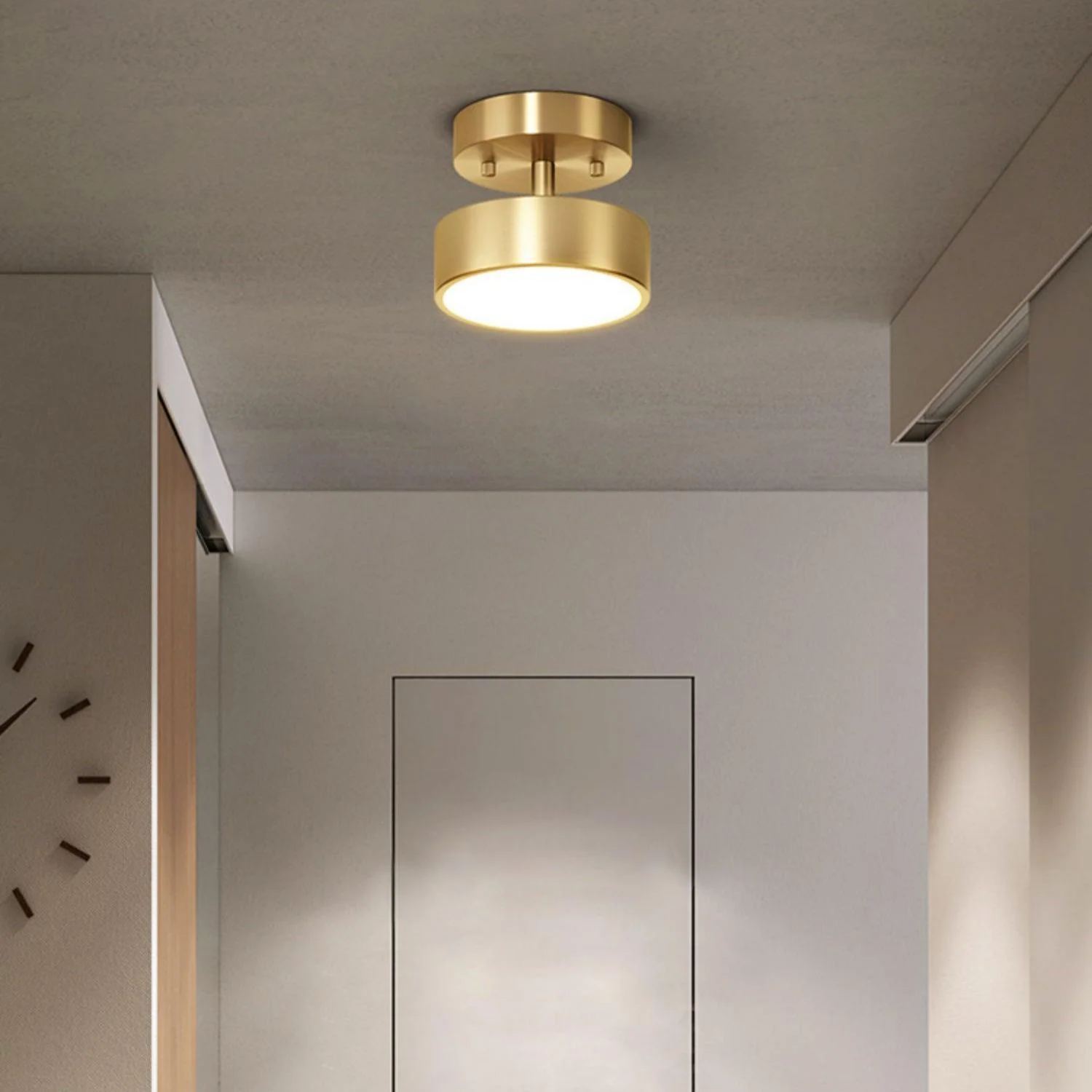 Edge Industrial Round Metal Acrylic Brass Ceiling Light Living Room Hallway