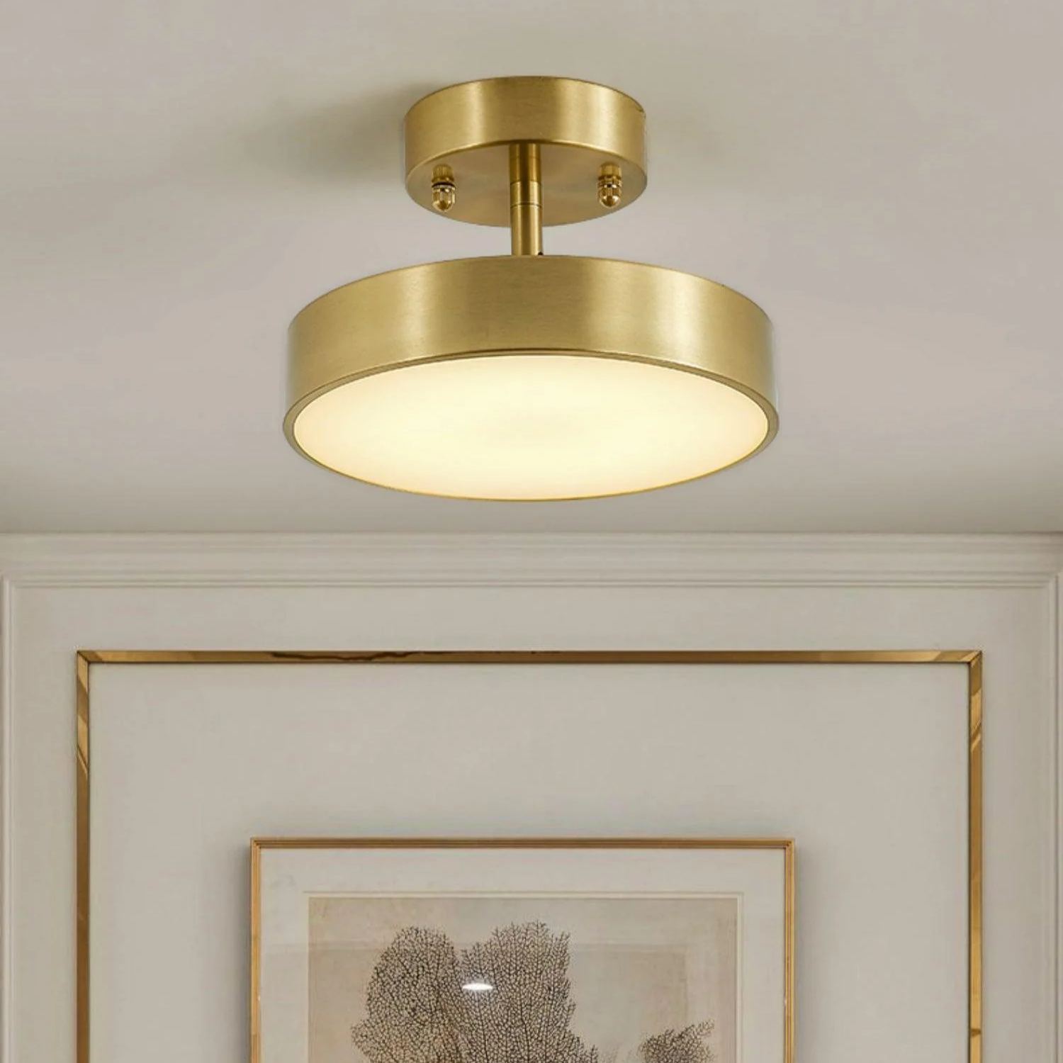 Edge Industrial Round Metal Acrylic Brass Ceiling Light Living Room Hallway
