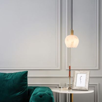 Jade Modern Round Flower Metal Alabaster Pendant Light Bedroom Dining Room