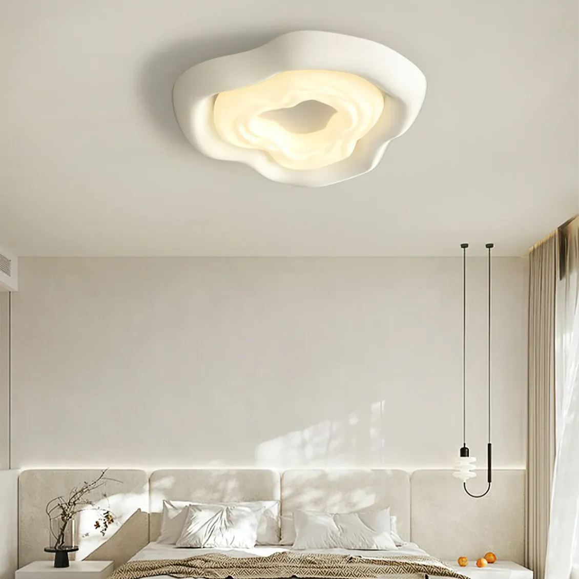 Quinn Unusual White Cream Color Roses Ceiling Lamp Dining Room
