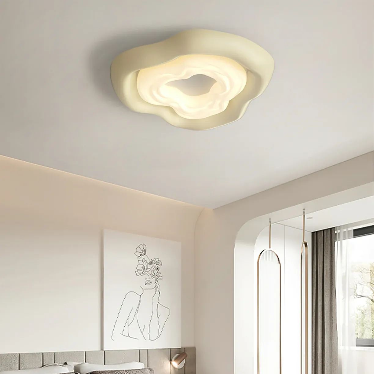 Quinn Unusual White Cream Color Roses Ceiling Lamp Dining Room