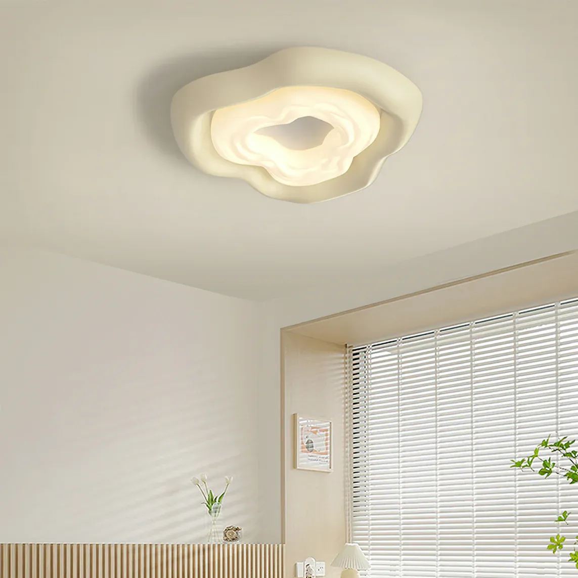 Quinn Unusual White Cream Color Roses Ceiling Lamp Dining Room