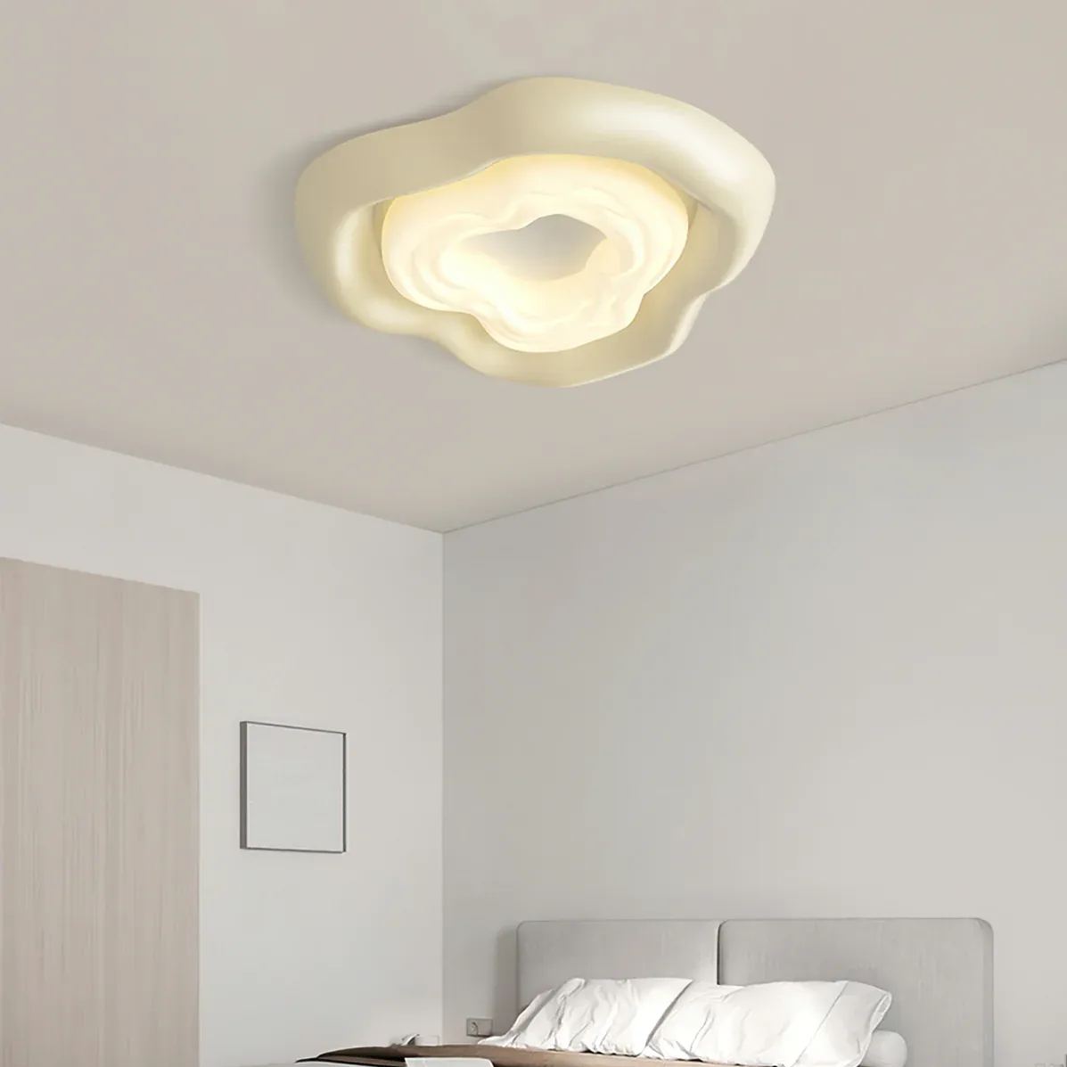 Quinn Unusual White Cream Color Roses Ceiling Lamp Dining Room