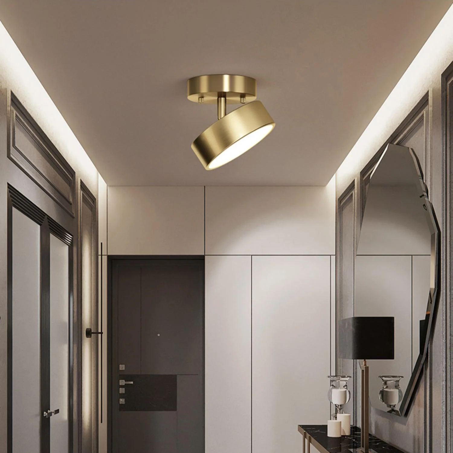 Edge Industrial Round Metal Acrylic Brass Ceiling Light Living Room Hallway