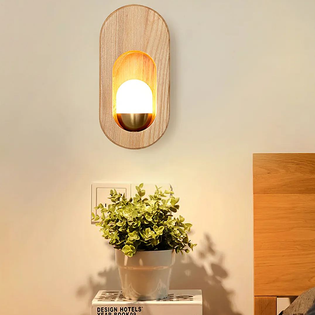 Ozawa Classical Wood Glass Wall Lamp Bedroom  Dining Room