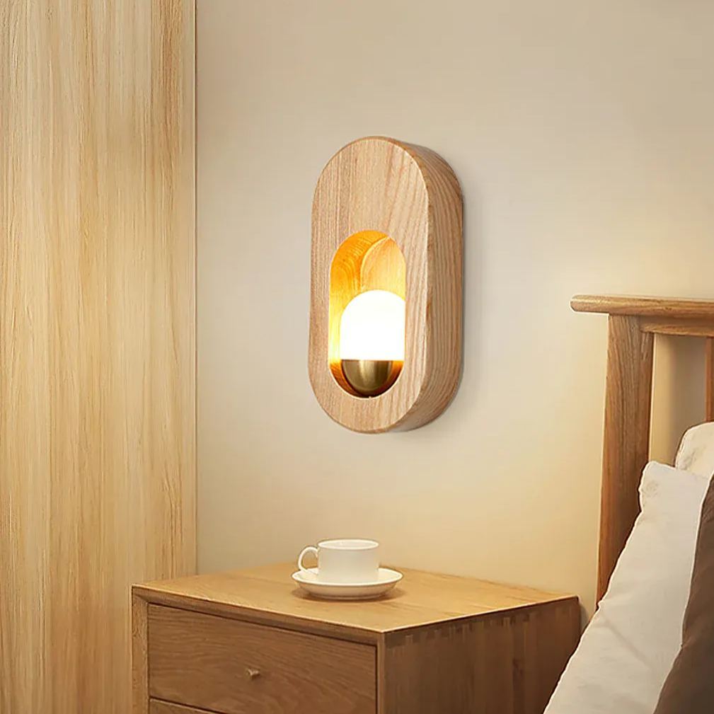 Ozawa Classical Wood Glass Wall Lamp Bedroom  Dining Room
