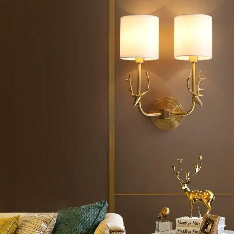Alessio Vintage Brass Deer Head Fabric Wall Light Bedroom Hallway