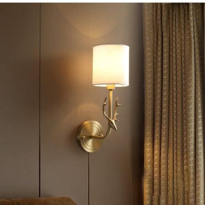 Alessio Vintage Brass Deer Head Fabric Wall Light Bedroom Hallway