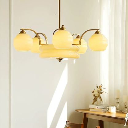 Valentina Vintage Classical Brass Glass Chandelier Living Dining Room