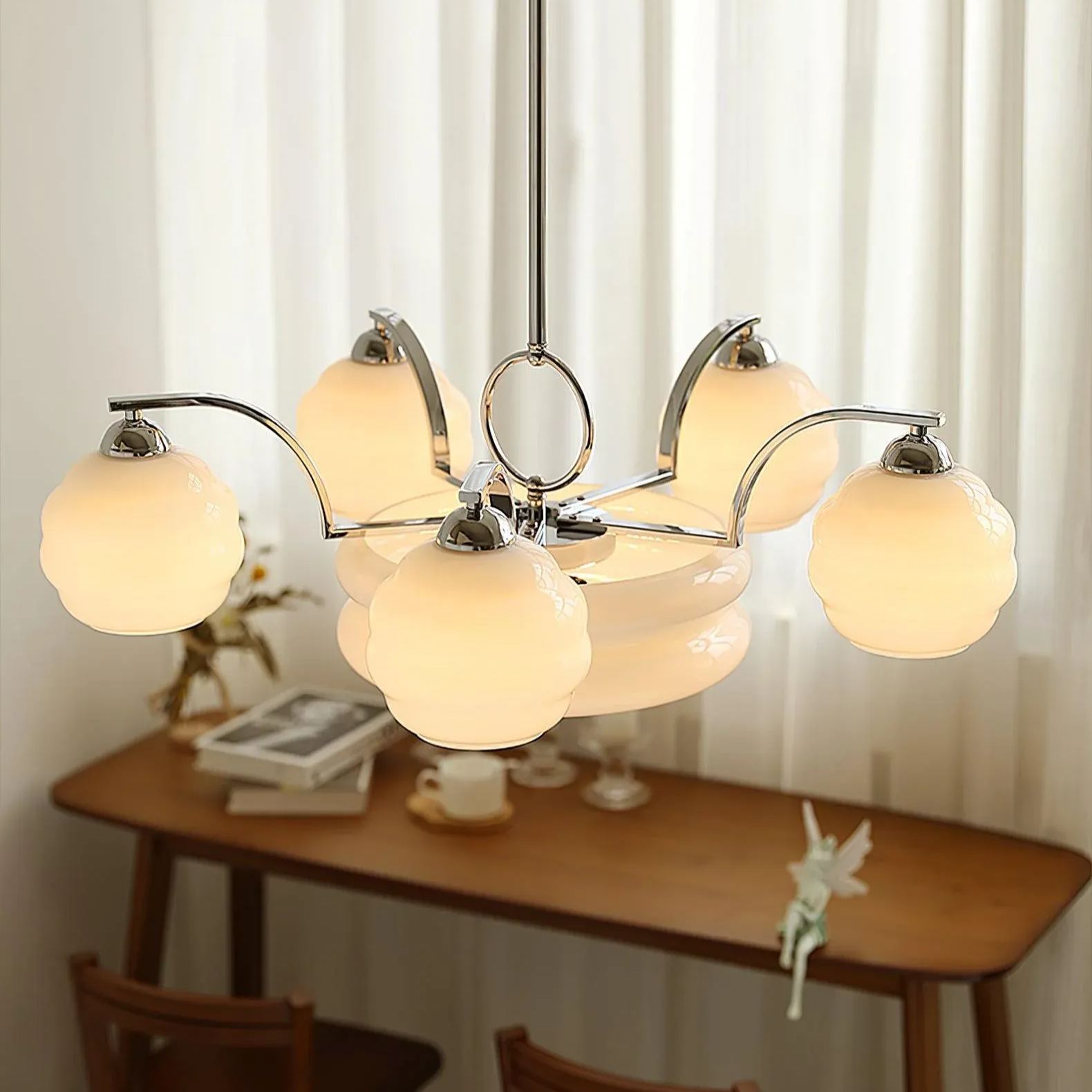 Valentina Vintage Classical Brass Glass Chandelier Living Dining Room