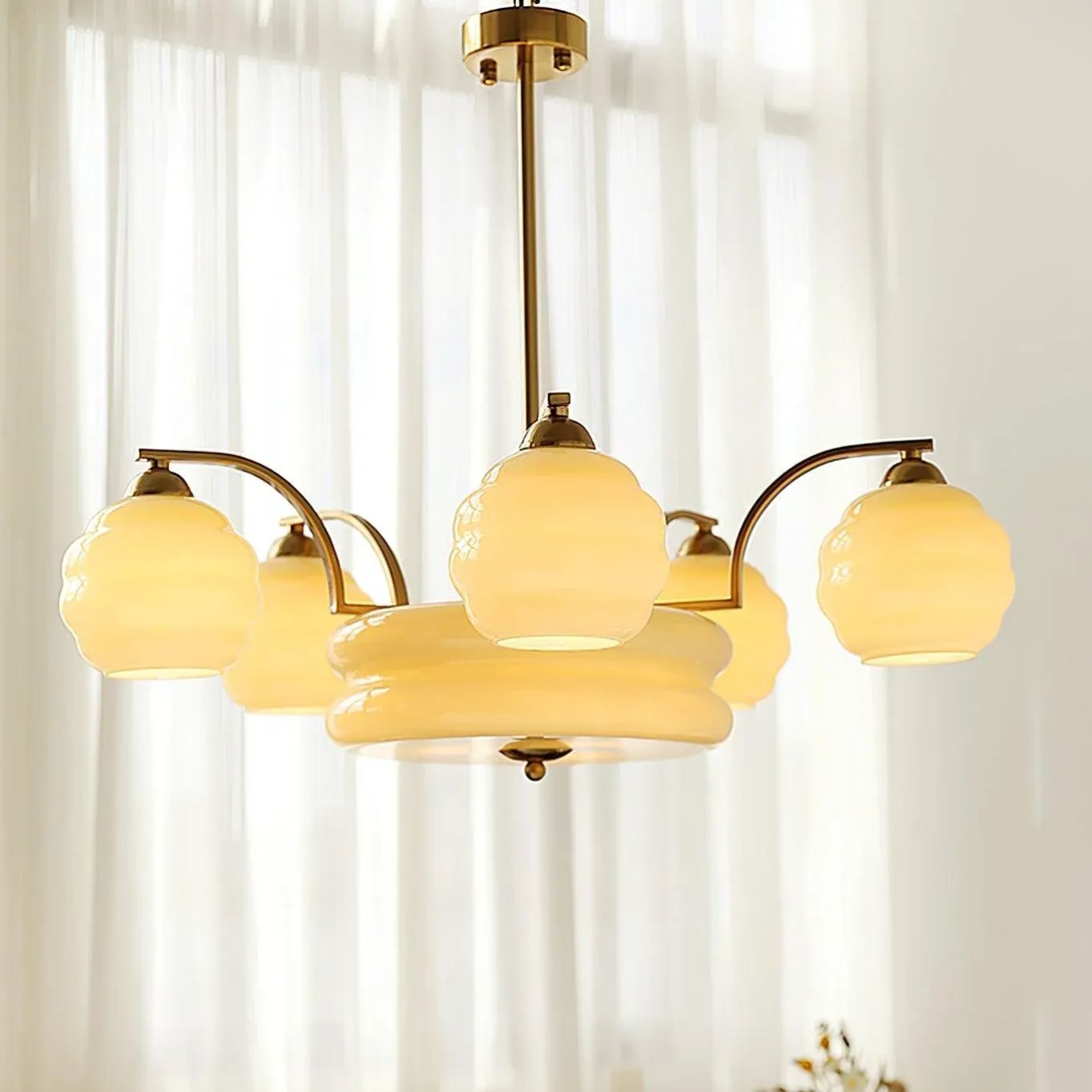 Valentina Vintage Classical Brass Glass Chandelier Living Dining Room