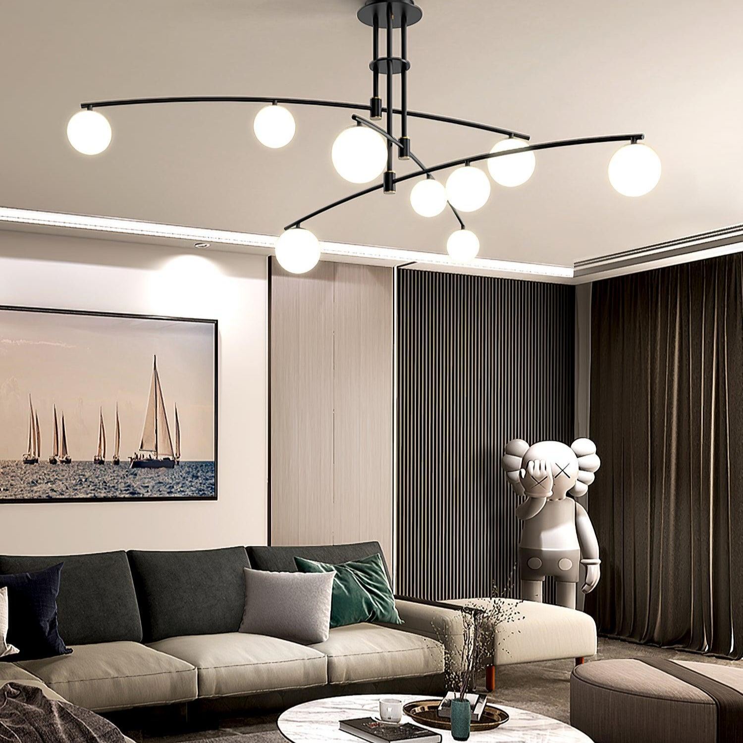 Valentina Modern Long Arm Metal Glass Chandelier Dining Room Living Room