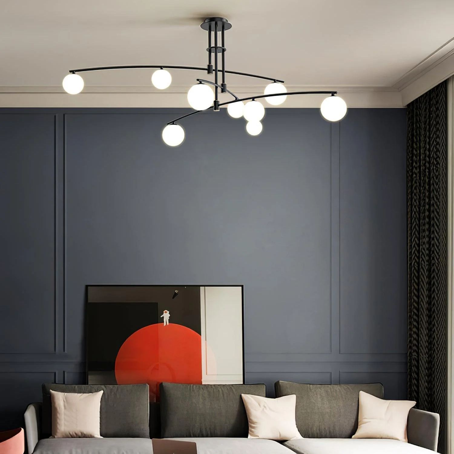 Valentina Modern Long Arm Metal Glass Chandelier Dining Room Living Room