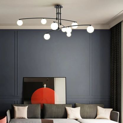 Valentina Modern Long Arm Metal Glass Chandelier Dining Room Living Room