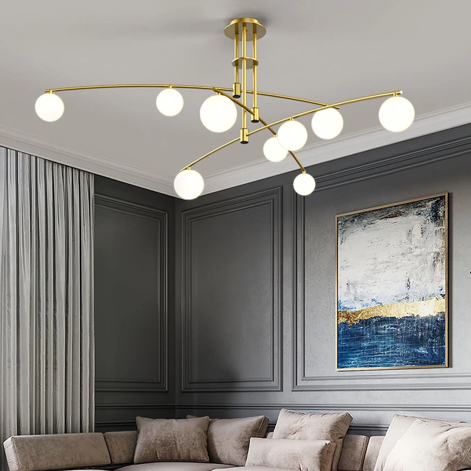 Valentina Modern Long Arm Metal Glass Chandelier Dining Room Living Room