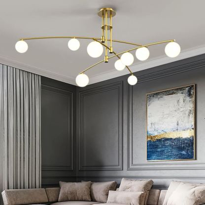 Valentina Modern Long Arm Metal Glass Chandelier Dining Room Living Room