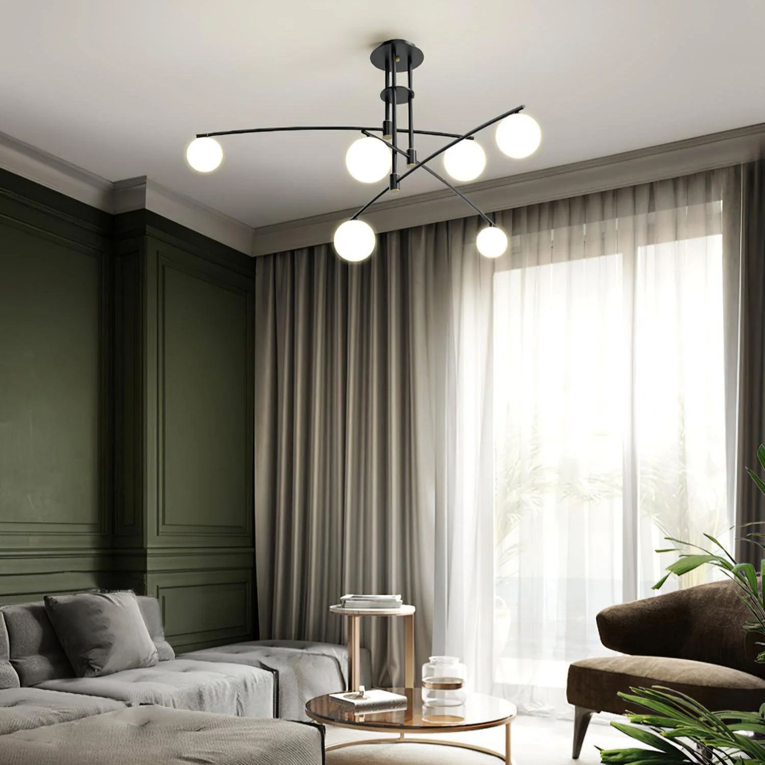 Valentina Modern Long Arm Metal Glass Chandelier Dining Room Living Room