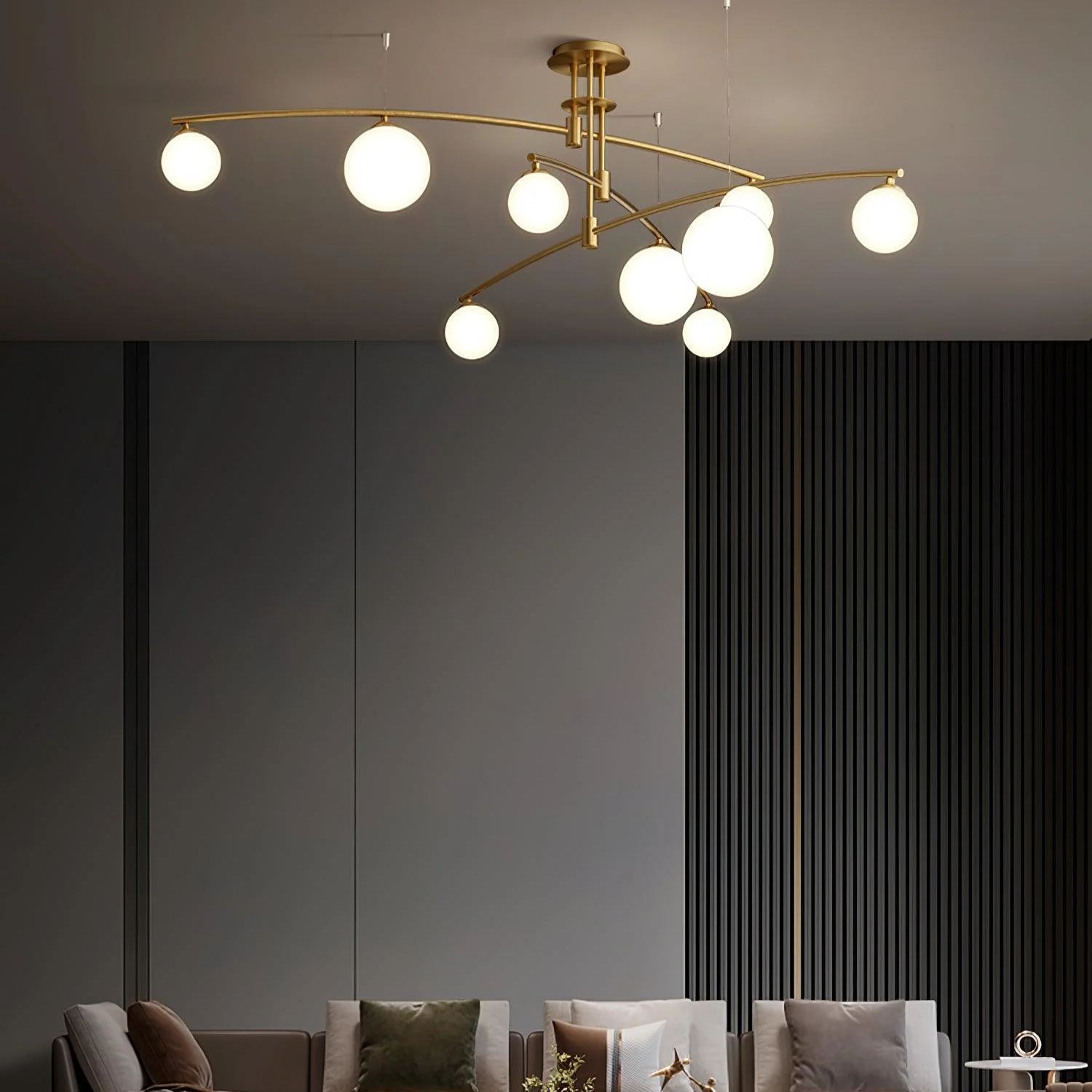 Valentina Modern Long Arm Metal Glass Chandelier Dining Room Living Room