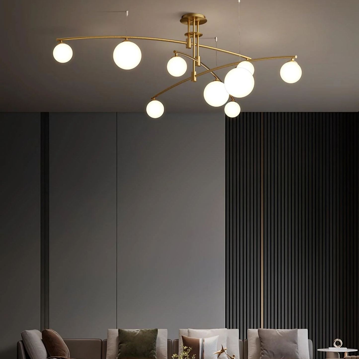 Valentina Modern Long Arm Metal Glass Chandelier Dining Room Living Room
