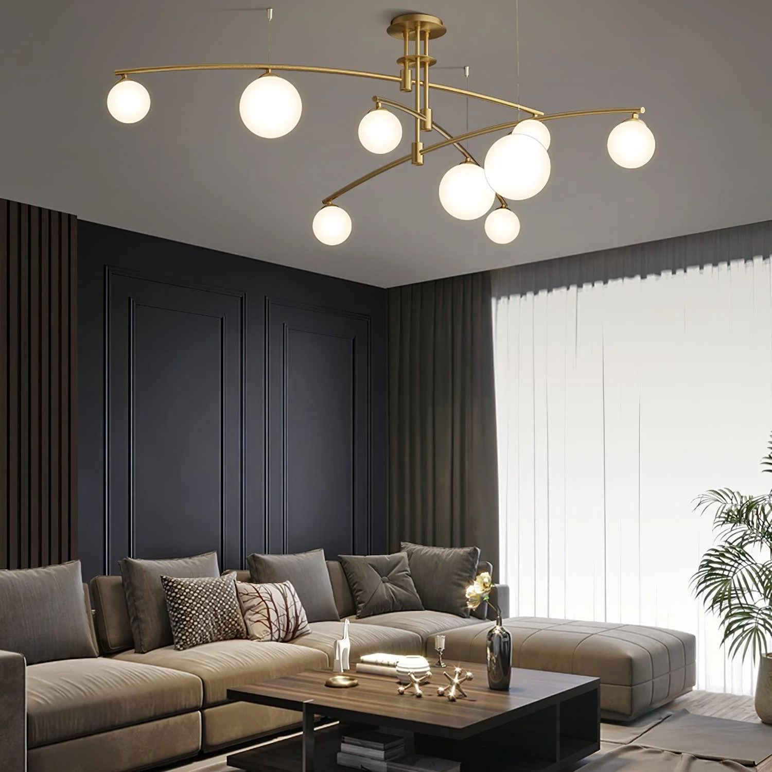 Valentina Modern Long Arm Metal Glass Chandelier Dining Room Living Room